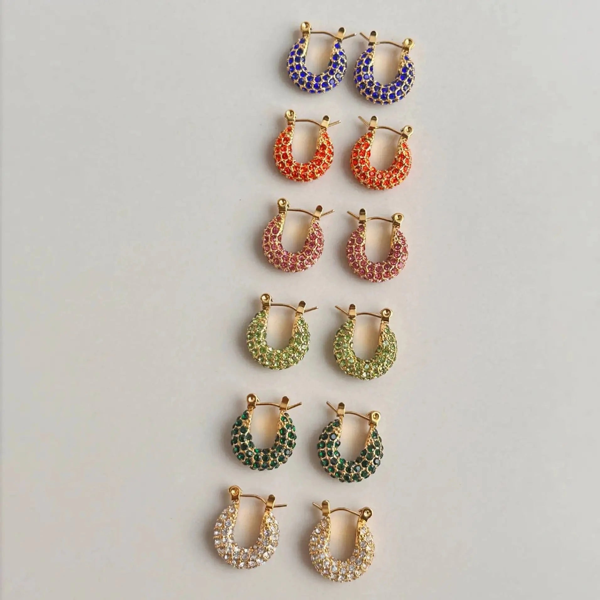 Cubic Zircon Chunky Colorful Full Diamond Inlaid Shiny Stone Stainless Steel Hoop Huggie Earrings Jewelry Women