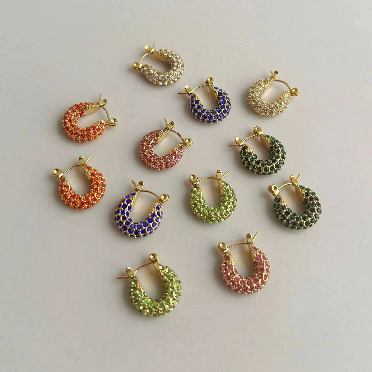 Cubic Zircon Chunky Colorful Full Diamond Inlaid Shiny Stone Stainless Steel Hoop Huggie Earrings Jewelry Women