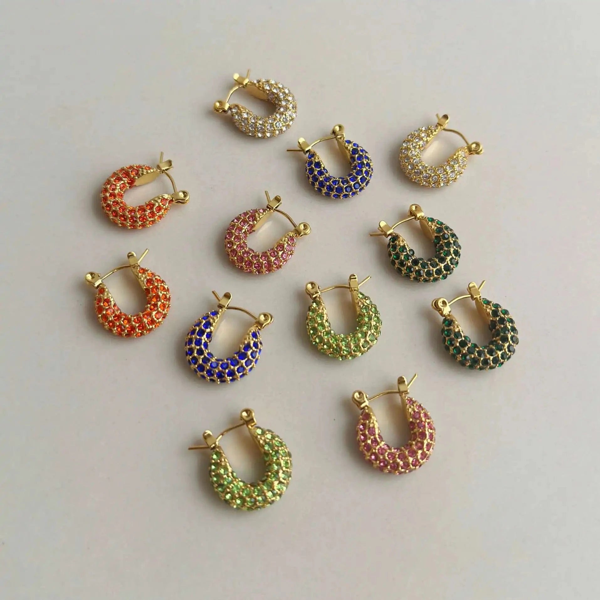 Cubic Zircon Chunky Colorful Full Diamond Inlaid Shiny Stone Stainless Steel Hoop Huggie Earrings Jewelry Women