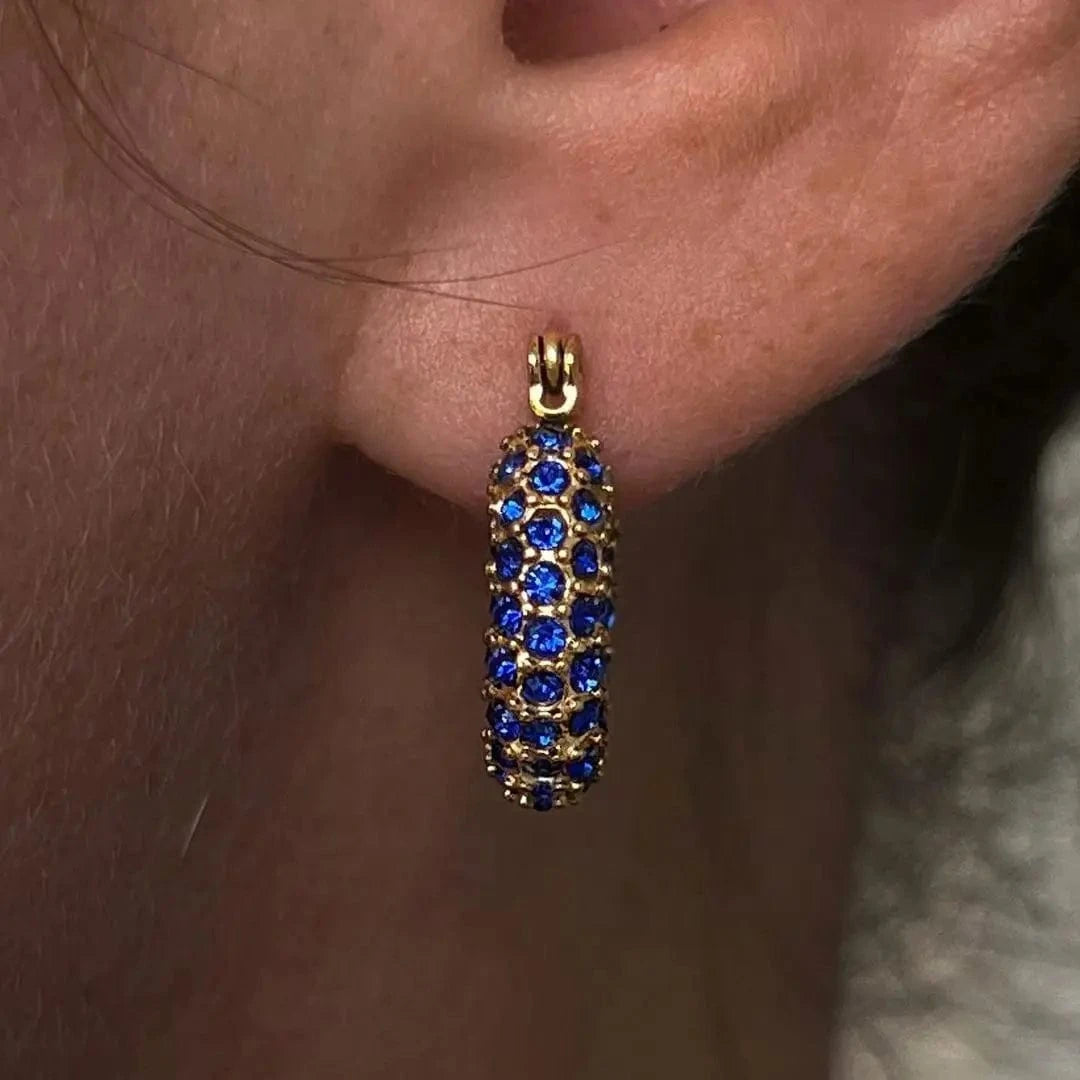 Cubic Zircon Chunky Colorful Full Diamond Inlaid Shiny Stone Stainless Steel Hoop Huggie Earrings Jewelry Women