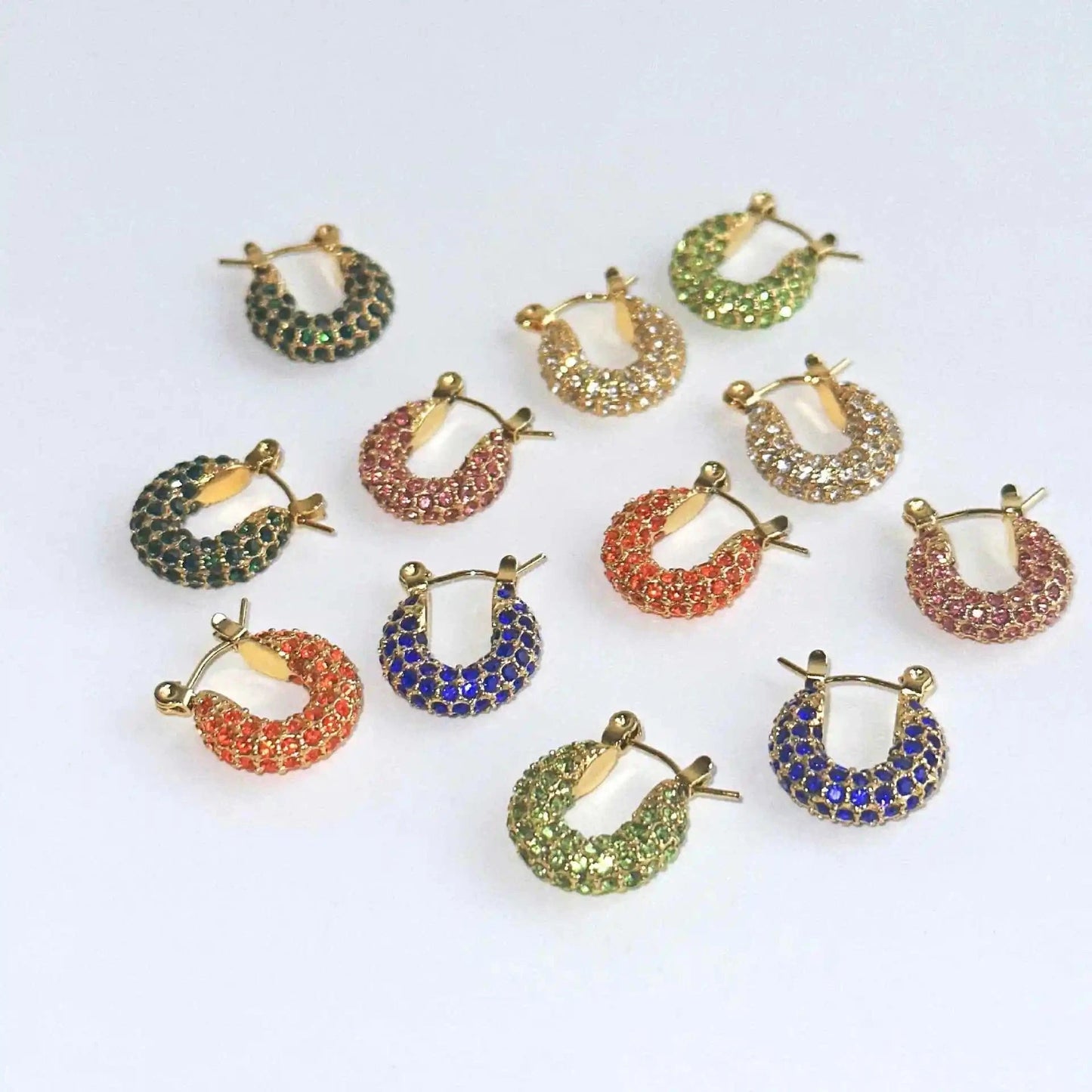 Cubic Zircon Chunky Colorful Full Diamond Inlaid Shiny Stone Stainless Steel Hoop Huggie Earrings Jewelry Women