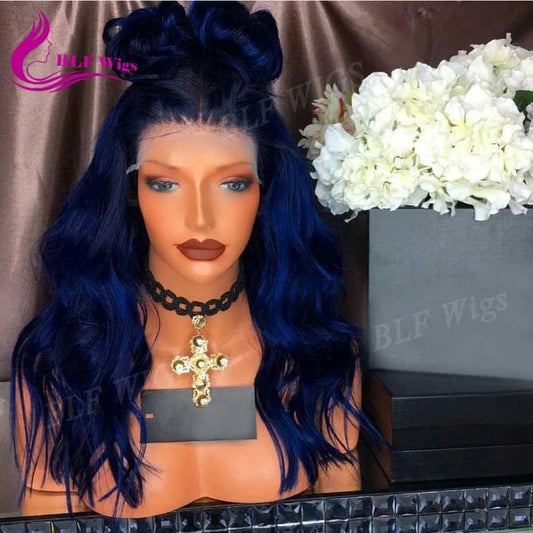 Curly Virgin Brazilian Hair Lace Front Wig Blue Human Hair Wig China Wig Supplier