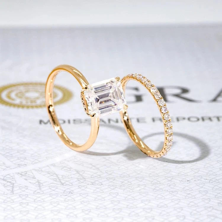 Custom 14K women engagement ring 3CT emerald cut moissanite diamond hidden halo wedding rings jewelry