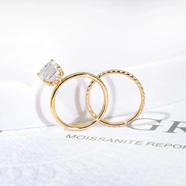 Custom 14K women engagement ring 3CT emerald cut moissanite diamond hidden halo wedding rings jewelry