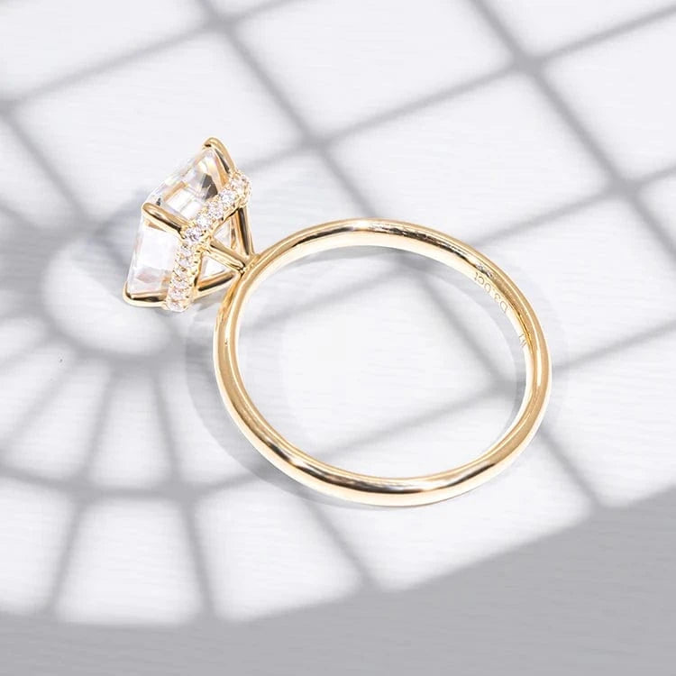 Custom 14K women engagement ring 3CT emerald cut moissanite diamond hidden halo wedding rings jewelry