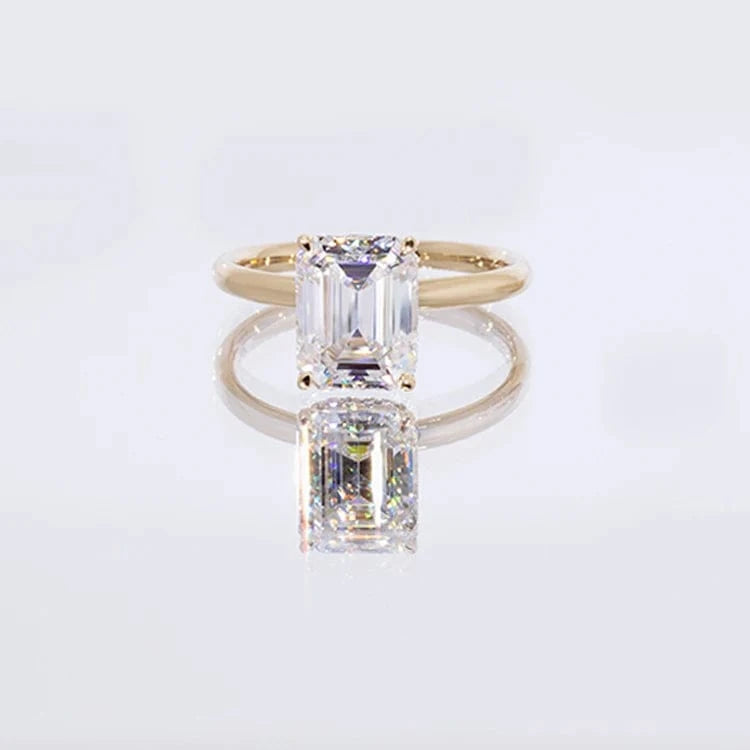 Custom 14K women engagement ring 3CT emerald cut moissanite diamond hidden halo wedding rings jewelry