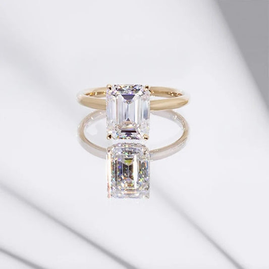Custom 14K women engagement ring 3CT emerald cut moissanite diamond hidden halo wedding rings jewelry