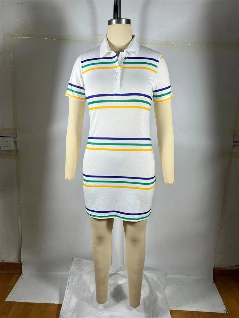 custom 2024 summer new arrivals ladies women casual elegant black and white striped knit short sleeve mini dress for women