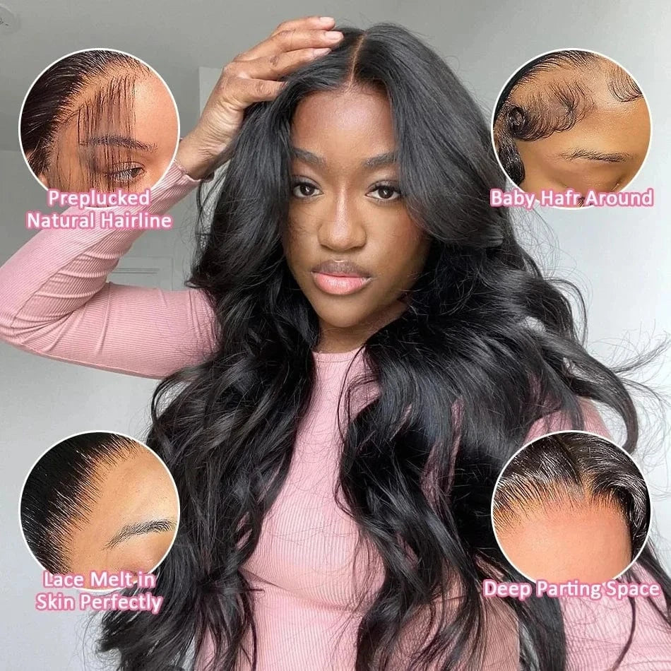 Custom All Size 13*4 Body Wave Human Hair 180% Density Brazilian Virgin Hair Transparent Lace Front Wig For Women
