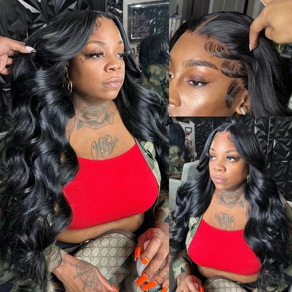 Custom All Size 13*4 Body Wave Human Hair 180% Density Brazilian Virgin Hair Transparent Lace Front Wig For Women