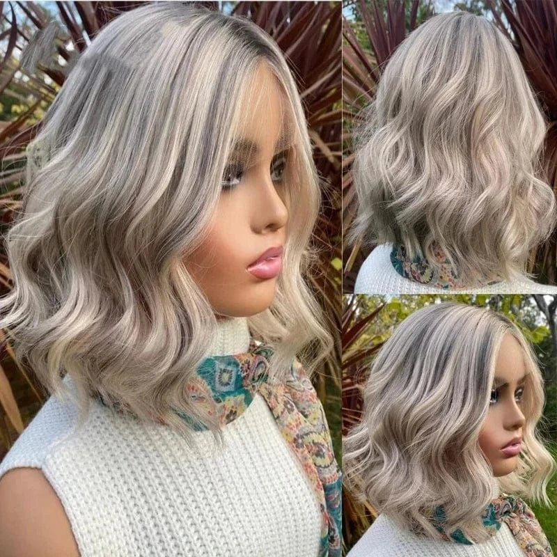 Custom Baby Blonde Highlight Color Short Bob Cut Wig Salon Quality Virgin European Cuticle Human Hair Lace Top Jewish Wigs
