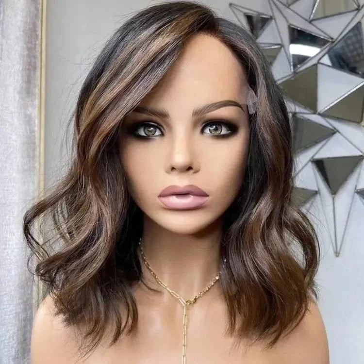 Custom Baby Blonde Highlight Color Short Bob Cut Wig Salon Quality Virgin European Cuticle Human Hair Lace Top Jewish Wigs
