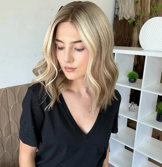 Custom Baby Blonde Highlight Color Short Bob Cut Wig Salon Quality Virgin European Cuticle Human Hair Lace Top Jewish Wigs