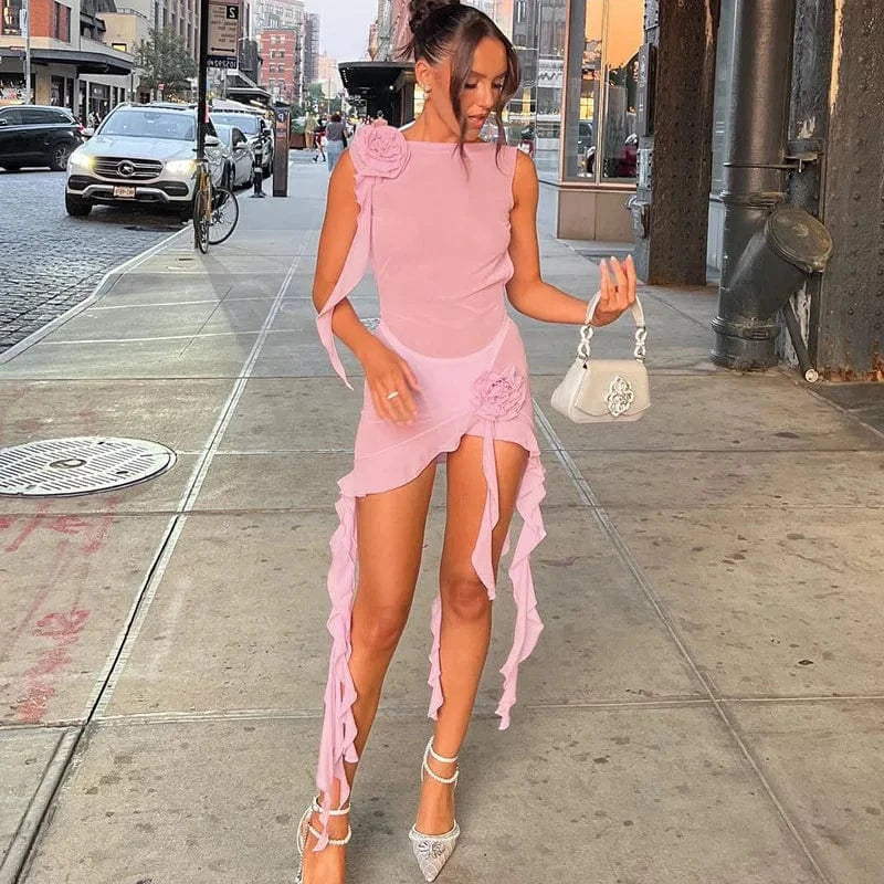 Custom Backless Off Shoulder Mesh Ruffles Dress See Through Sexy Transparent 2023 Beach Wear