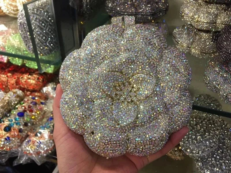Custom Banquet Dress Rhinestone Bag Rose Diamond Clutches Luxury Flower Woman Gown Crystal Clutch Bag for Women Luxury Gold