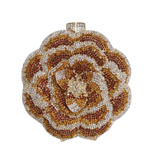 Custom Banquet Dress Rhinestone Bag Rose Diamond Clutches Luxury Flower Woman Gown Crystal Clutch Bag for Women Luxury Gold