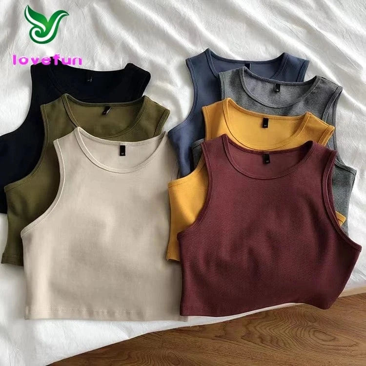 Custom Cropped Vest Tank Top Women'S High Waist Slim Inside T-Shirt Women'S Elastic Short Sleeveless Bottom Shirt Girl