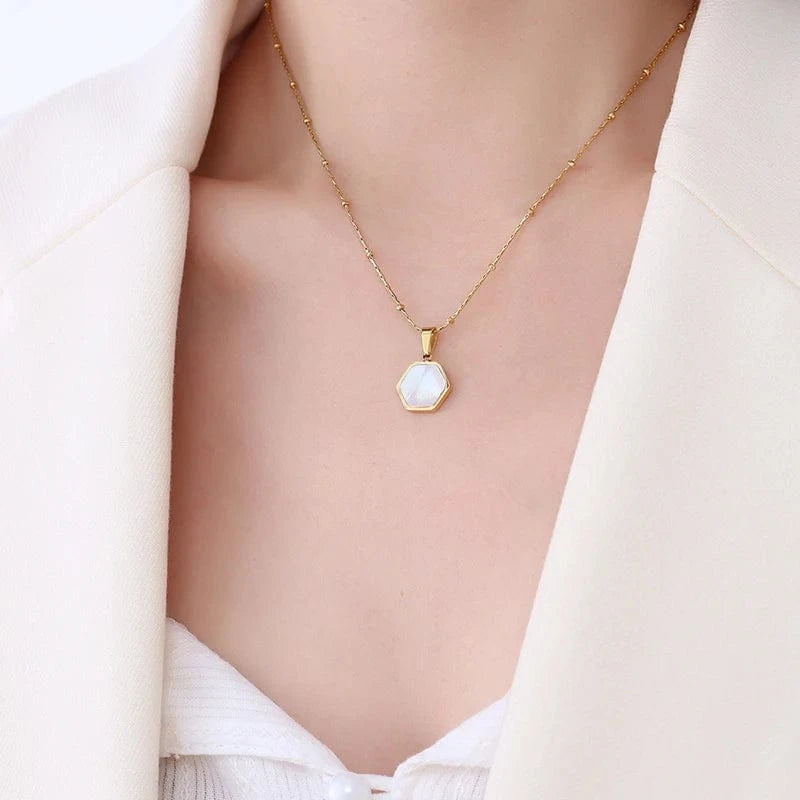 Custom Design Geometric White Sea Shell Acrylic Rhombus Square Round Necklace Jewelry
