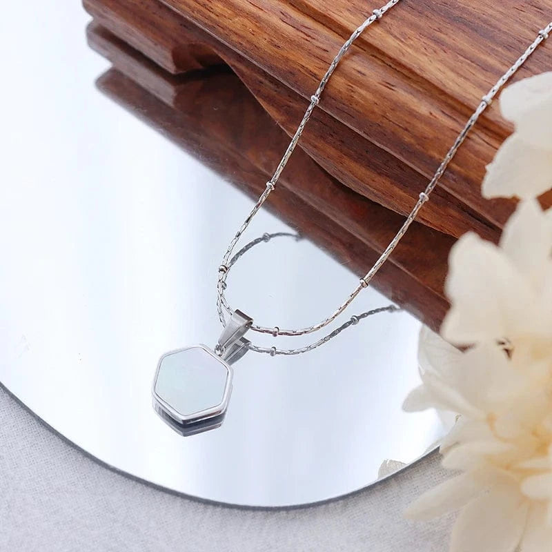 Custom Design Geometric White Sea Shell Acrylic Rhombus Square Round Necklace Jewelry