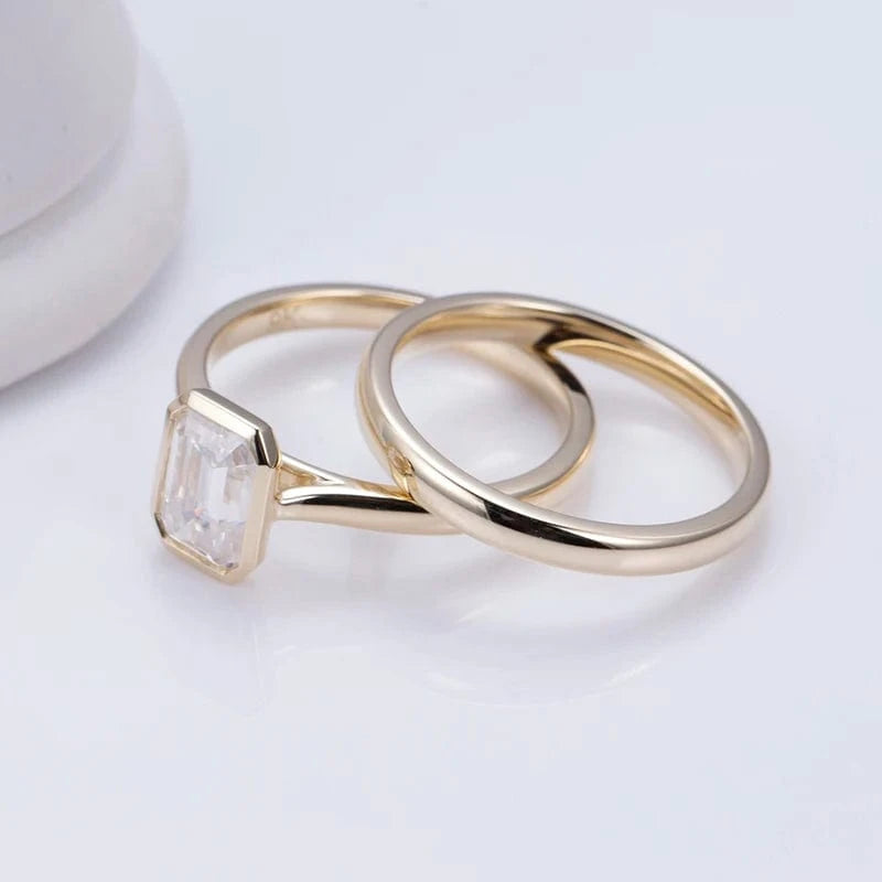 Custom design women engagement wedding brand jewelry 14k 18k gold band ring set emerald cut lab grown diamond ring