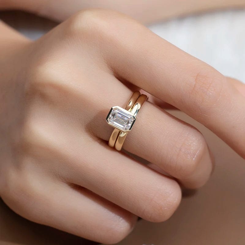 Custom design women engagement wedding brand jewelry 14k 18k gold band ring set emerald cut lab grown diamond ring