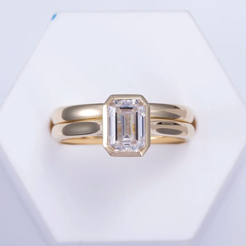 Custom design women engagement wedding brand jewelry 14k 18k gold band ring set emerald cut lab grown diamond ring