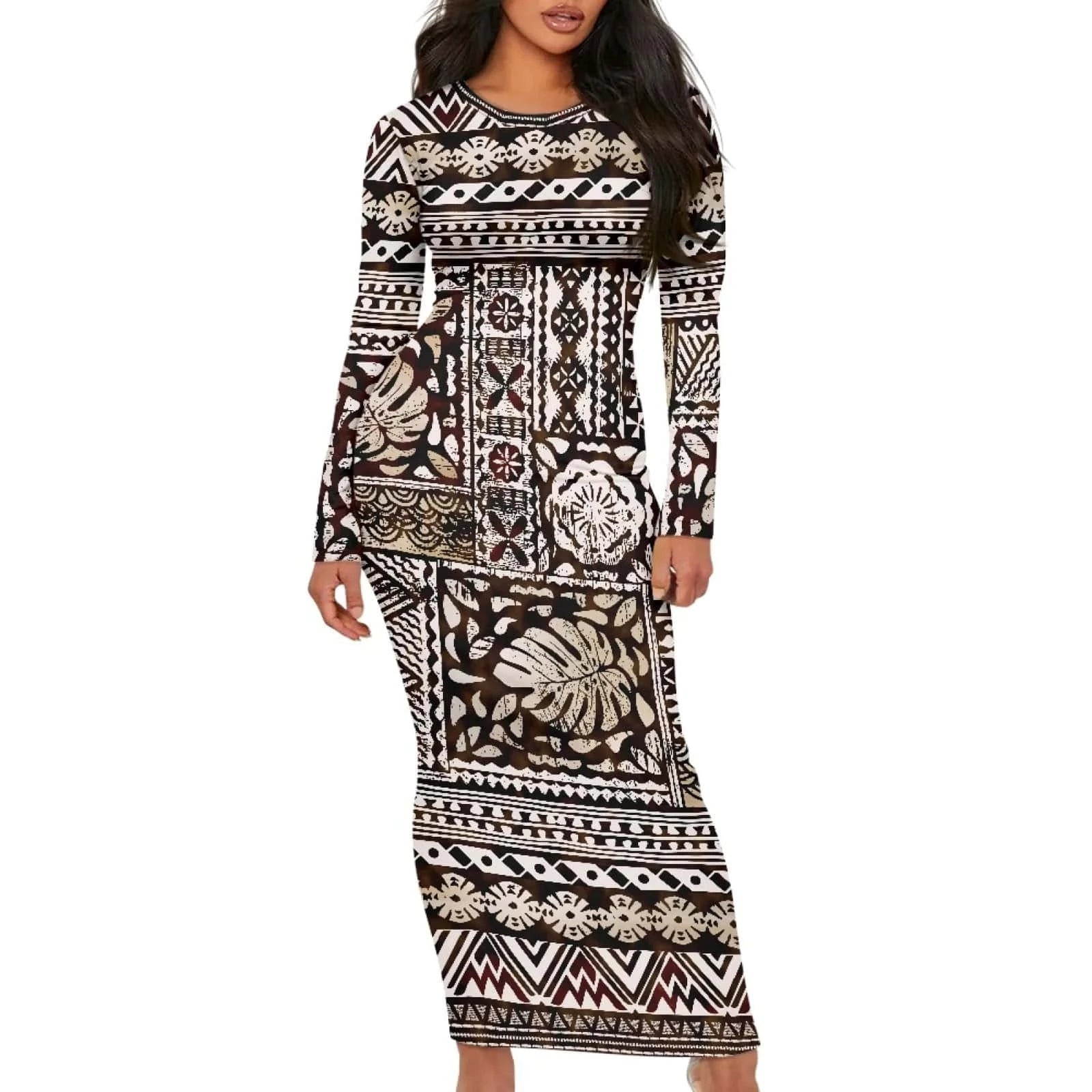 Custom Dresses for Women 2024 Round Neck Spring Summer Bodycon Long Sleeve Simple Casual Slim Fit Women's Clothing Dress Party