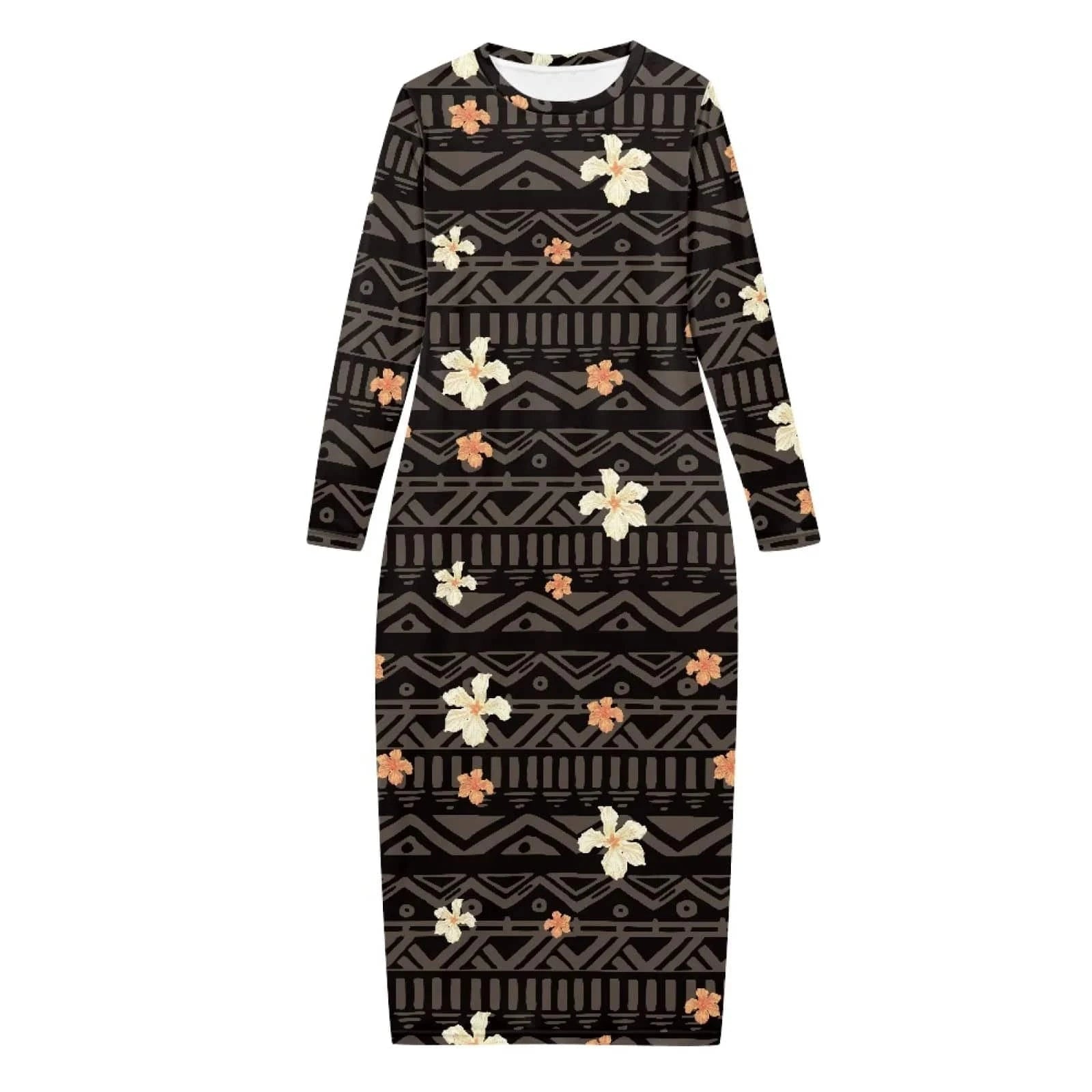 Custom Dresses for Women 2024 Round Neck Spring Summer Bodycon Long Sleeve Simple Casual Slim Fit Women's Clothing Dress Party