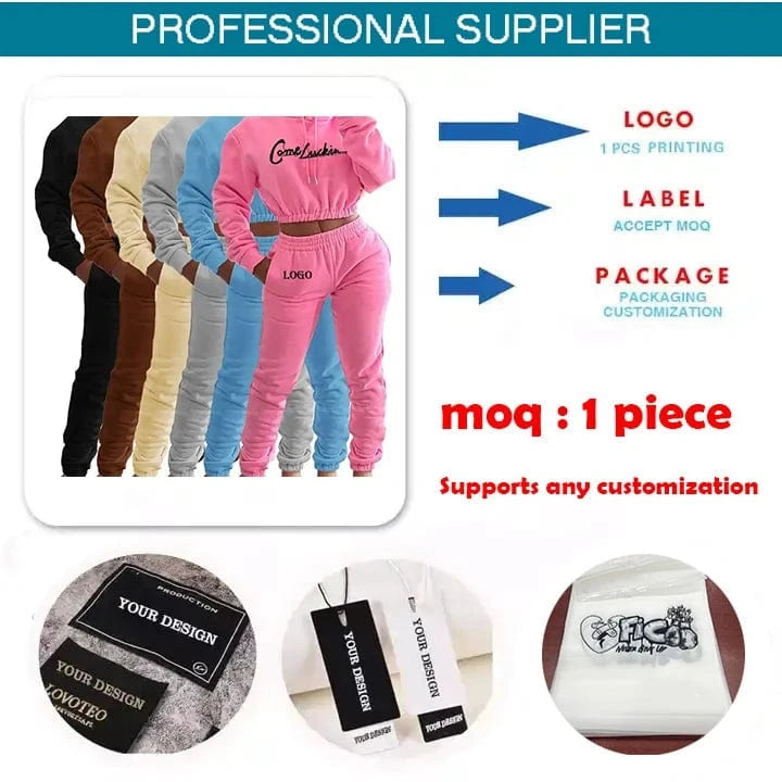 Custom Embroidery Loungewear Women Sets Spring 2024 Women's Clothing Solid Color Long Sleeve Casual Wear Two Piece Pants Set