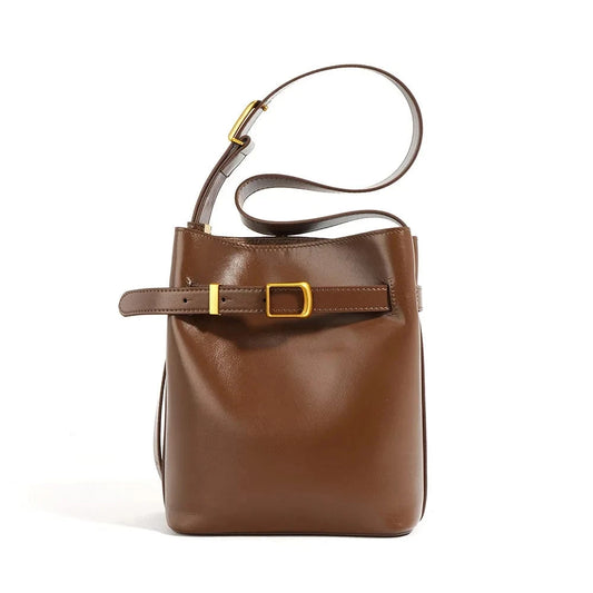 Custom Fashion Designer Genuine Leather Drawstring Women Bag Black Shoulder Handbags For Women