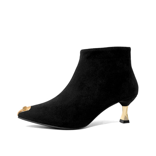 Custom fashion metal buckle women solid color designer shoes high heels middle cylinder booties women genuine leather leathers