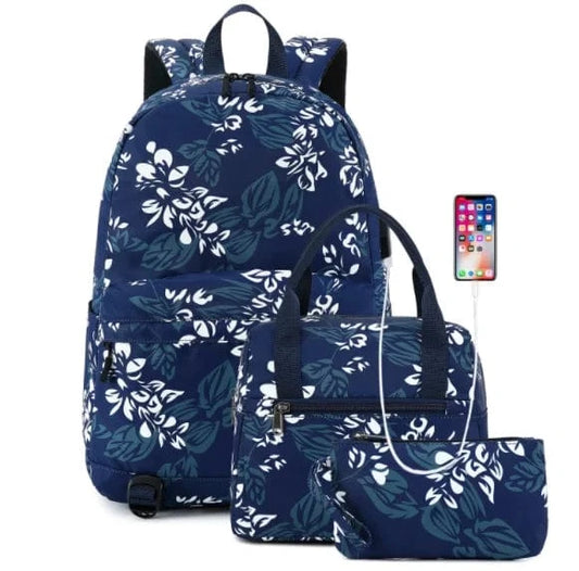 custom Fashionable outdoor travel strong bagpack business nylon women laptop backpack set 3 with USB charger
