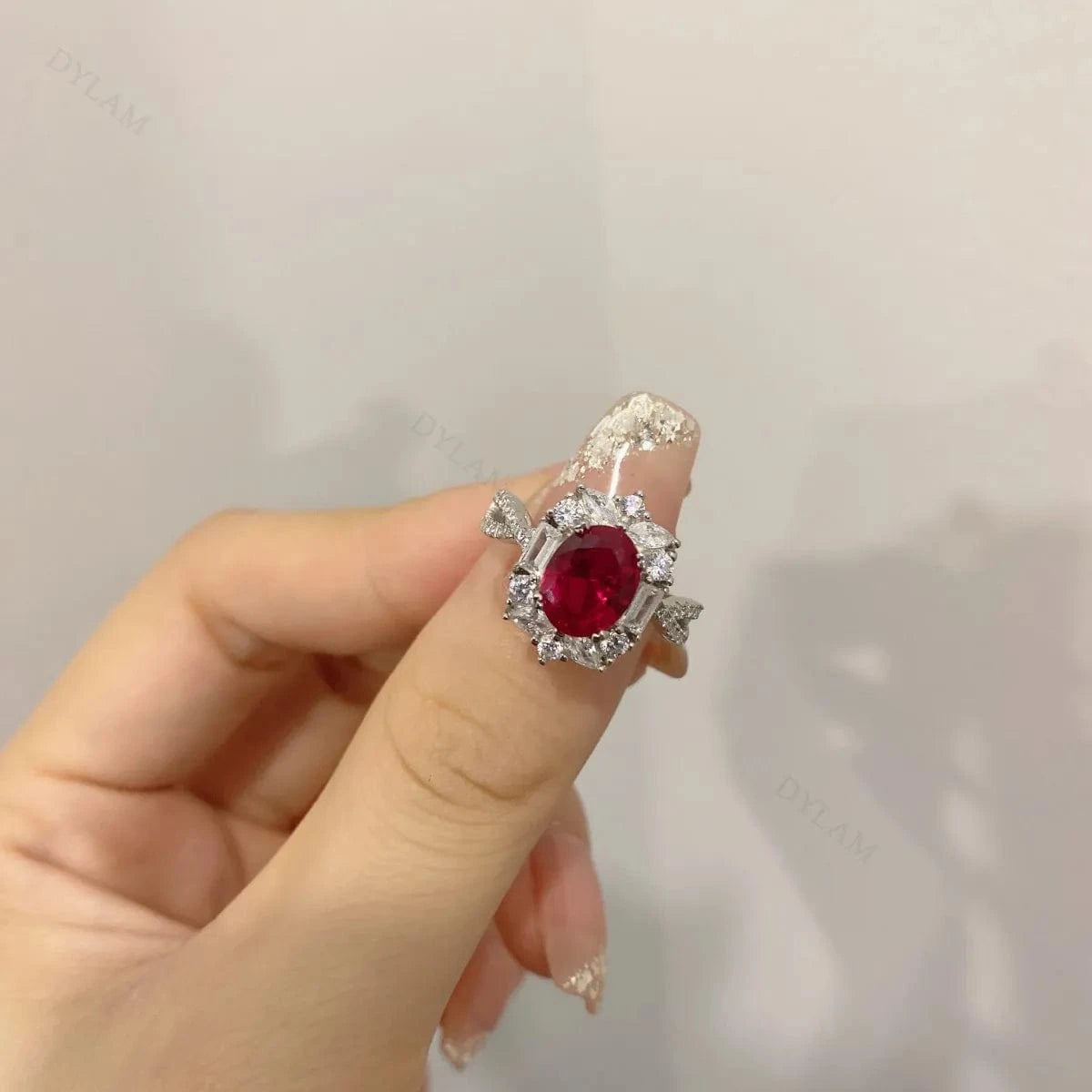 Custom Flower Shape Cz Cubic Zirconia Jewelry Ruby 925 Sterling Silver Ring Engagement Wedding Eternity Band Rings For Women