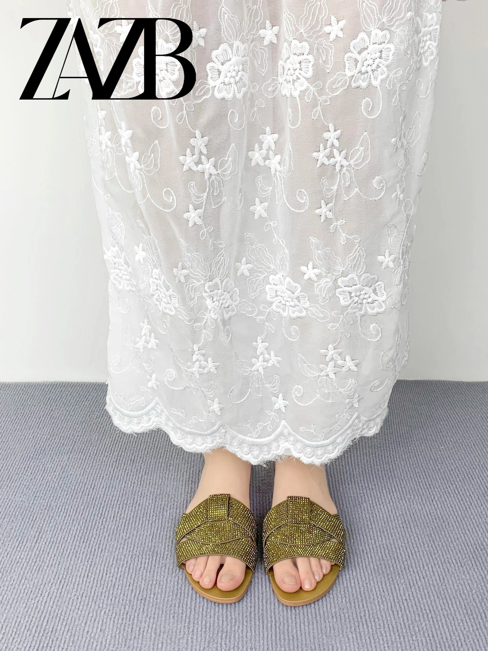 Custom gold braid leather shiny  designer shoes sandal for women and ladies flat slipper shoes luxury femmes fashion