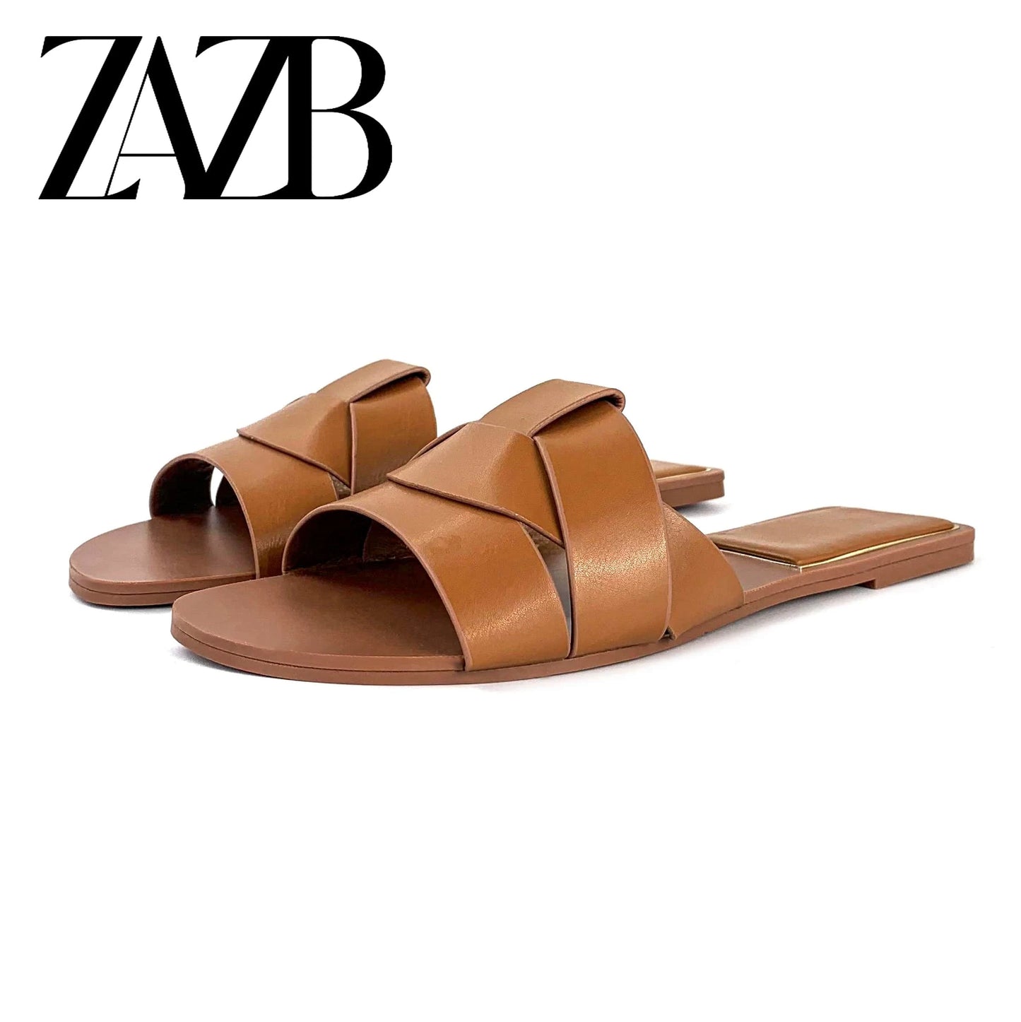 Custom gold braid leather shiny  designer shoes sandal for women and ladies flat slipper shoes luxury femmes fashion