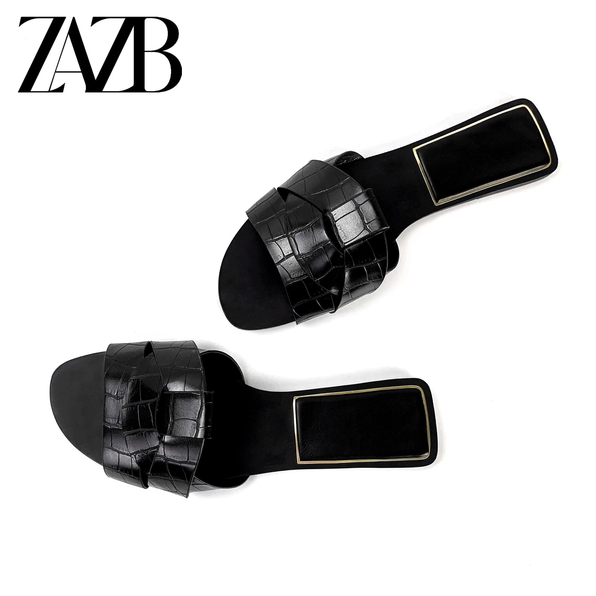 Custom gold braid leather shiny  designer shoes sandal for women and ladies flat slipper shoes luxury femmes fashion