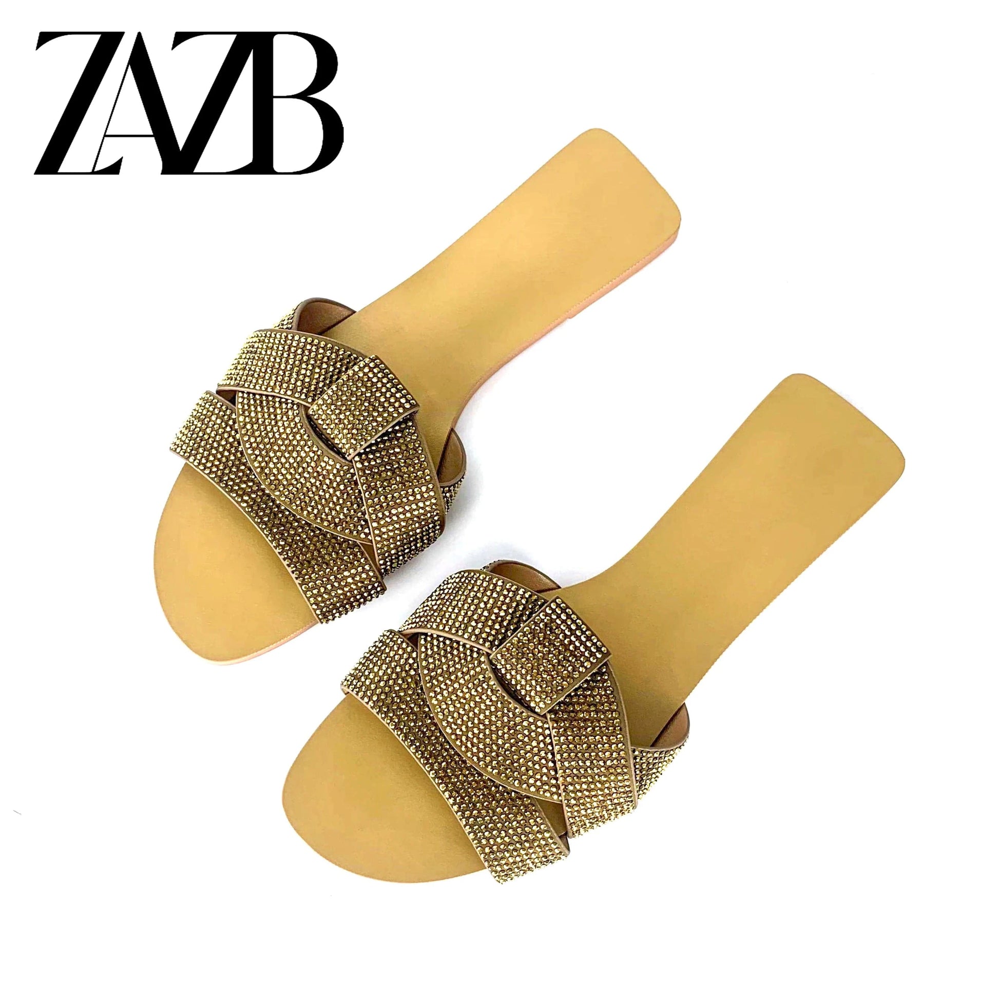 Custom gold braid leather shiny  designer shoes sandal for women and ladies flat slipper shoes luxury femmes fashion