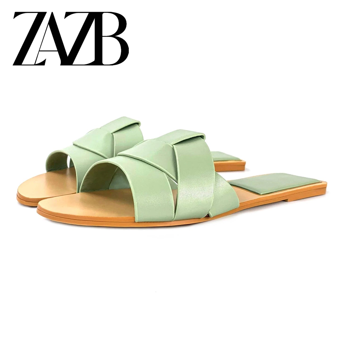 Custom gold braid leather shiny  designer shoes sandal for women and ladies flat slipper shoes luxury femmes fashion