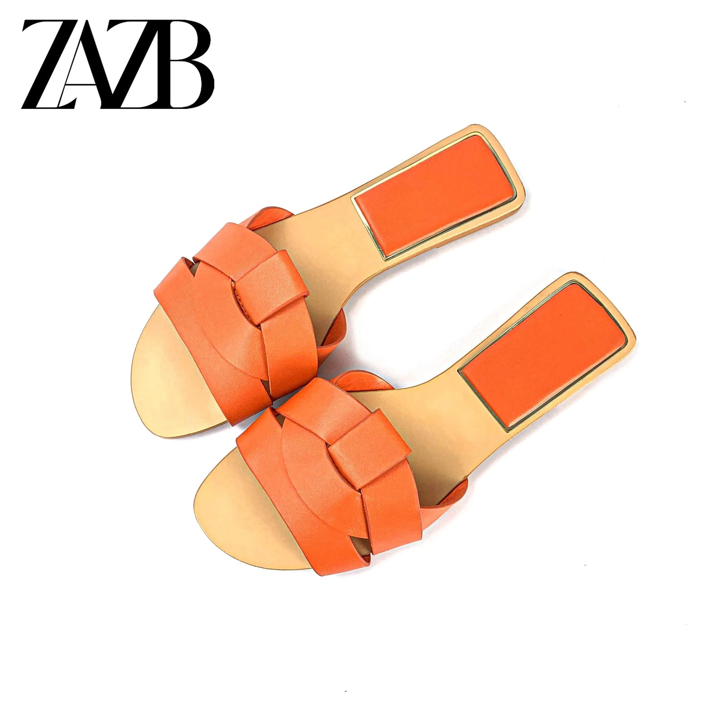 Custom gold braid leather shiny  designer shoes sandal for women and ladies flat slipper shoes luxury femmes fashion