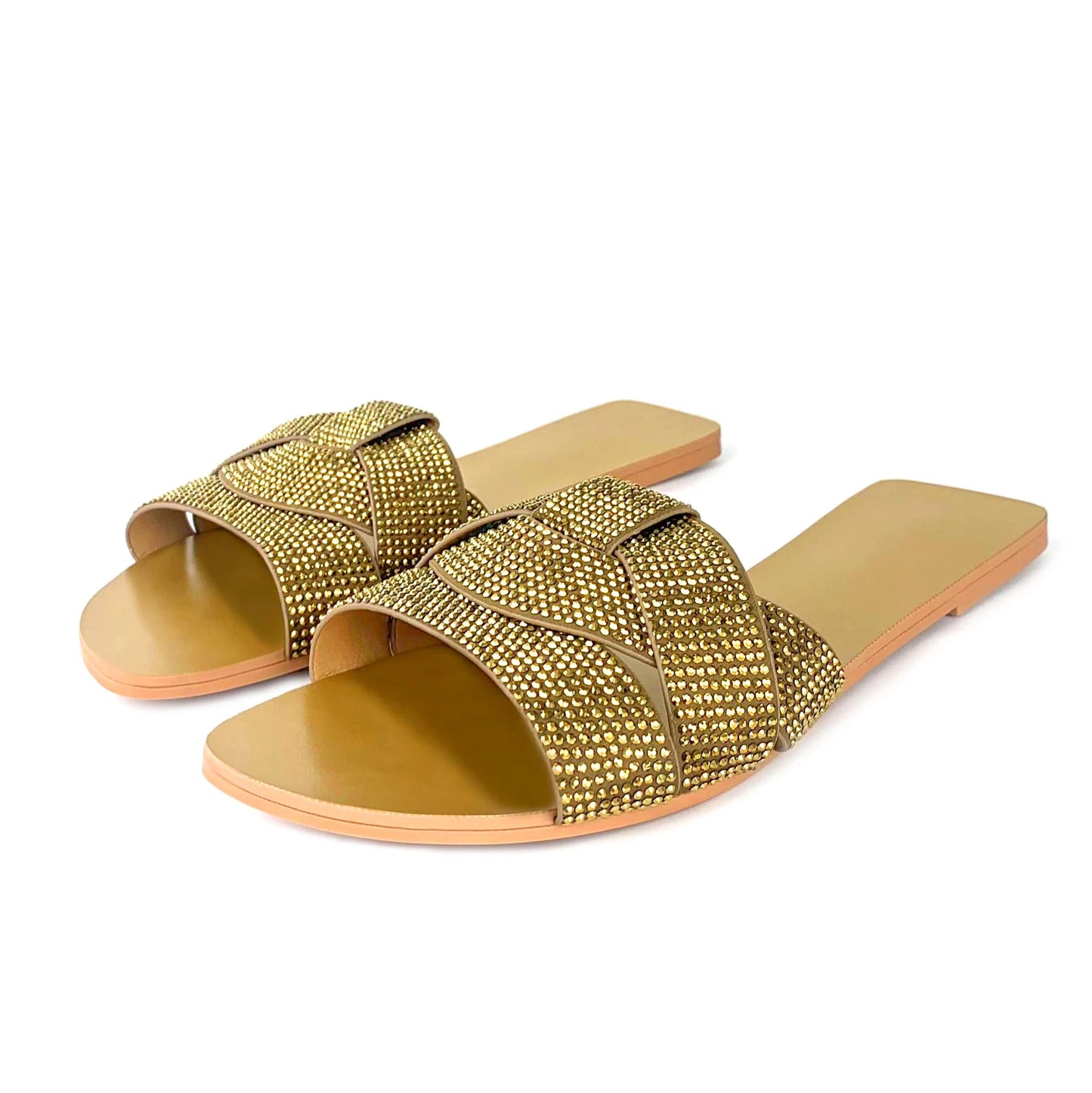 Custom gold braid leather shiny  designer shoes sandal for women and ladies flat slipper shoes luxury femmes fashion