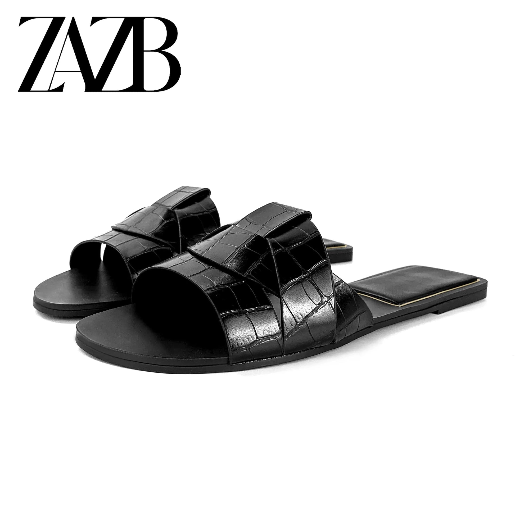 Custom gold braid leather shiny  designer shoes sandal for women and ladies flat slipper shoes luxury femmes fashion