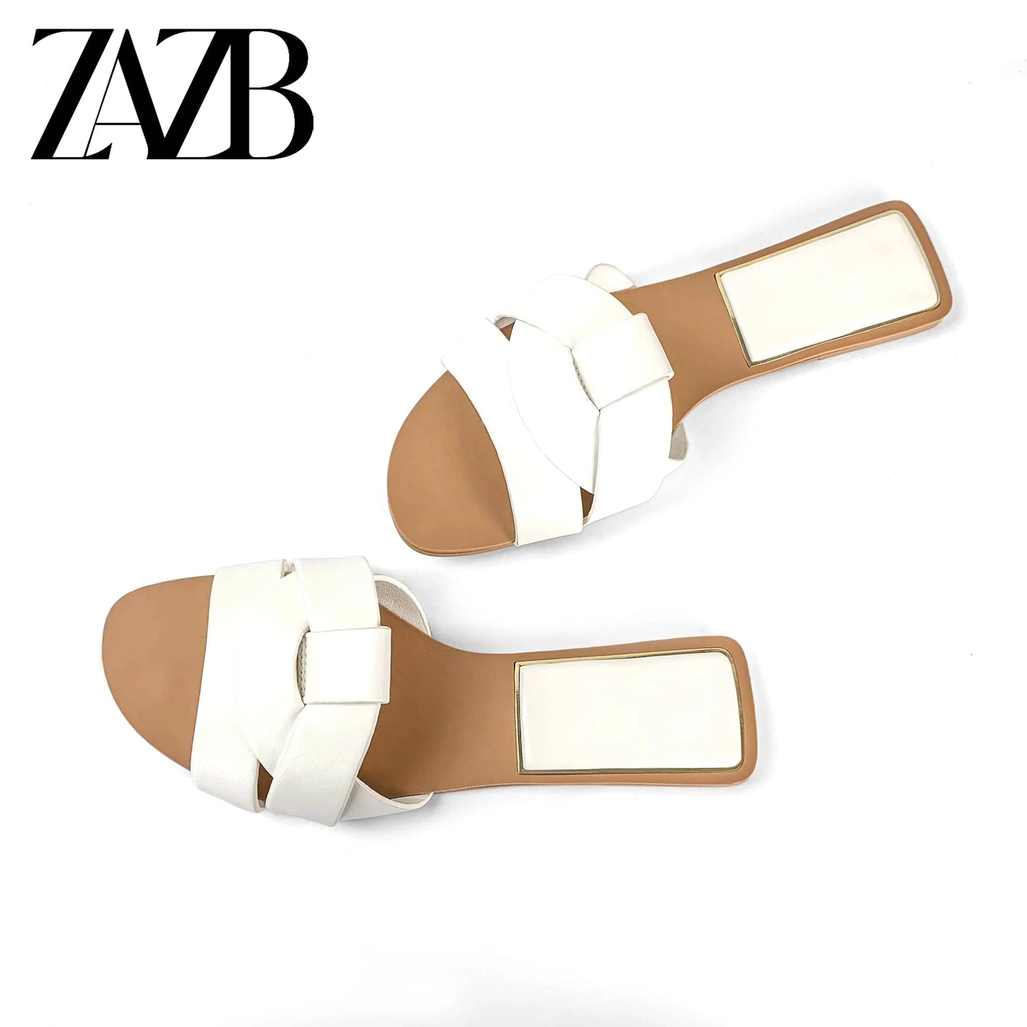 Custom gold braid leather shiny  designer shoes sandal for women and ladies flat slipper shoes luxury femmes fashion