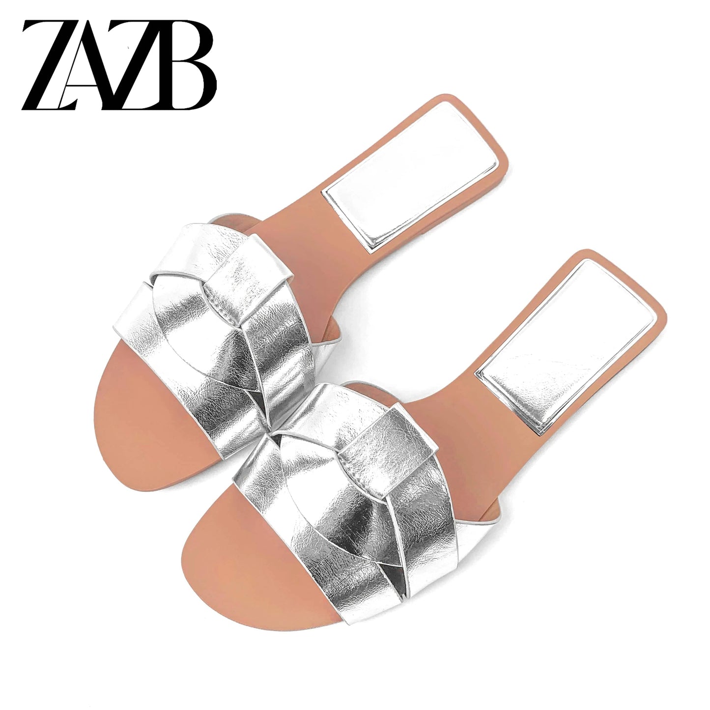 Custom gold braid leather shiny  designer shoes sandal for women and ladies flat slipper shoes luxury femmes fashion