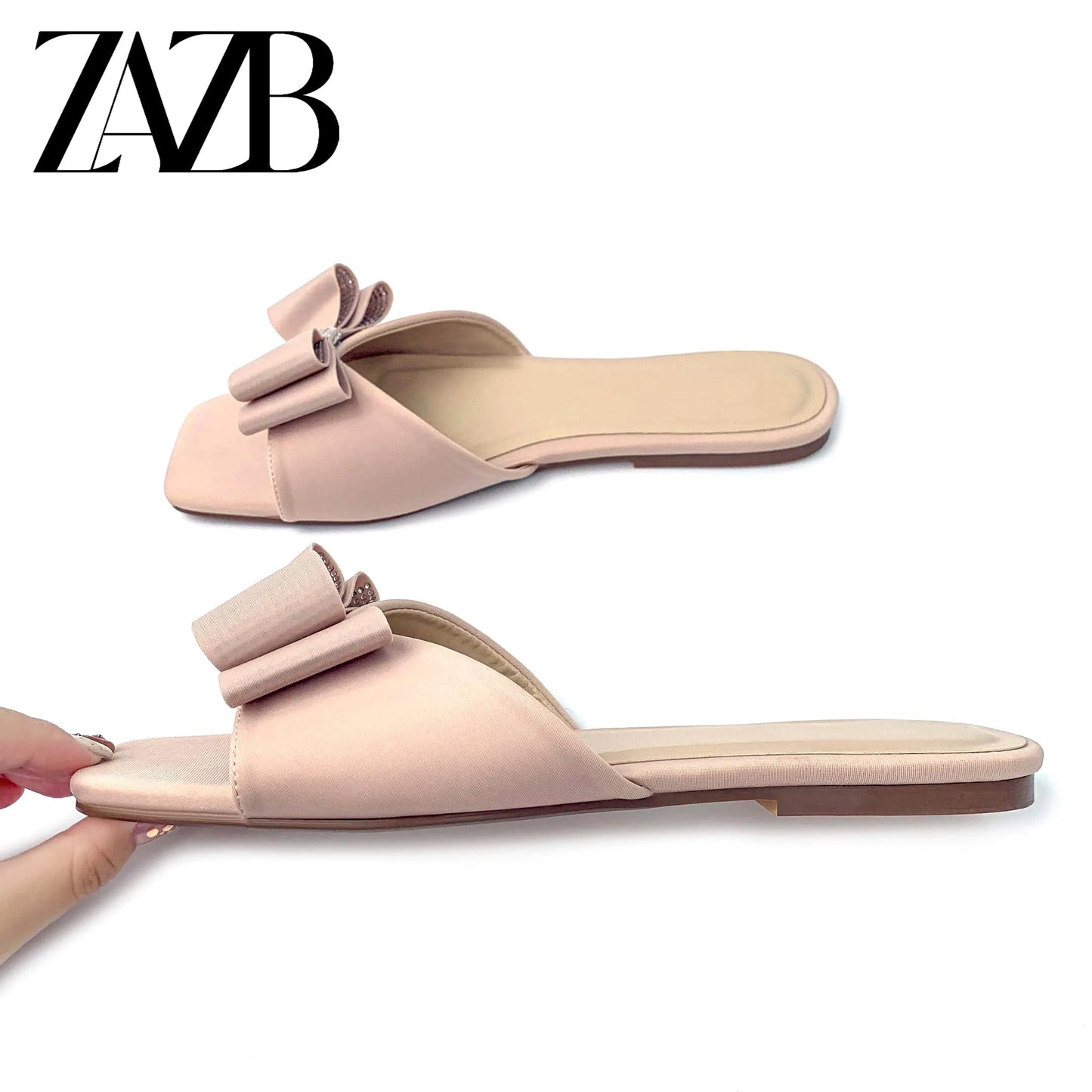 Custom golden silk shiny bow designer shoes sandal for women and ladies flat slipper shoes luxury femmes fashion