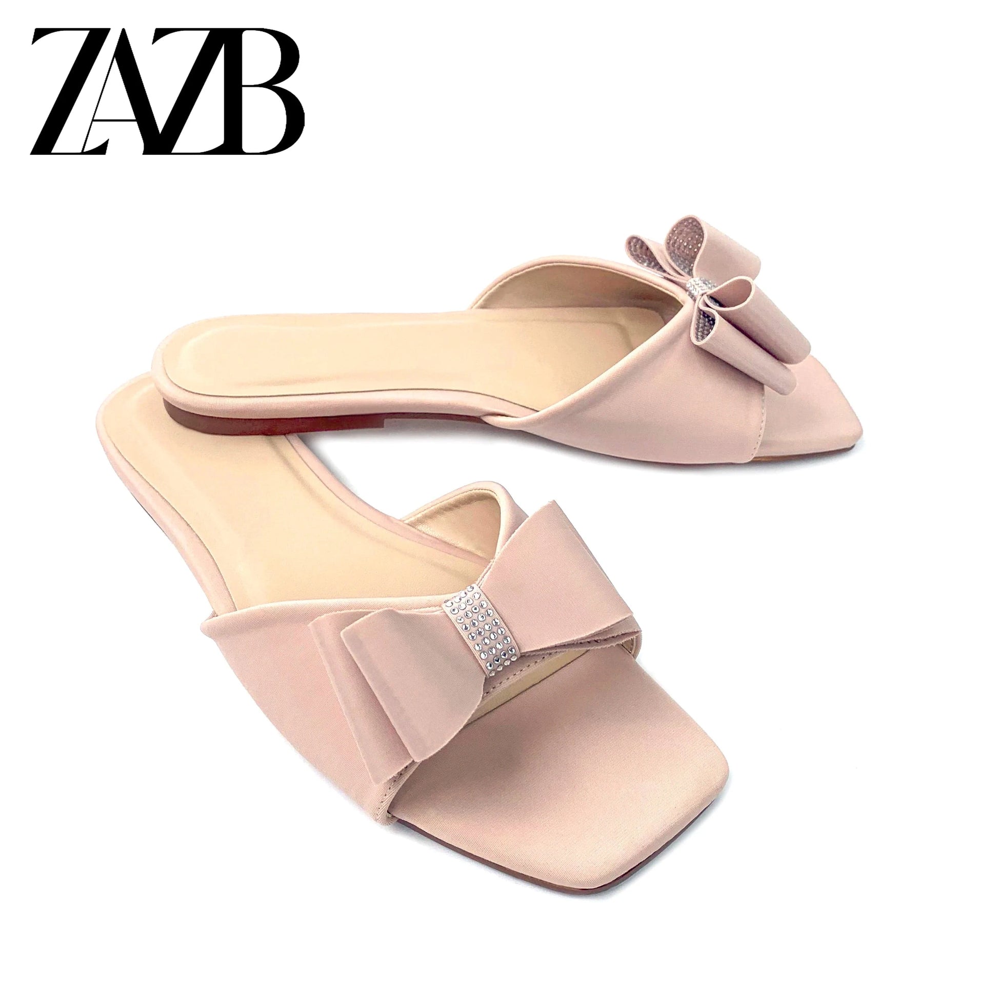 Custom golden silk shiny bow designer shoes sandal for women and ladies flat slipper shoes luxury femmes fashion