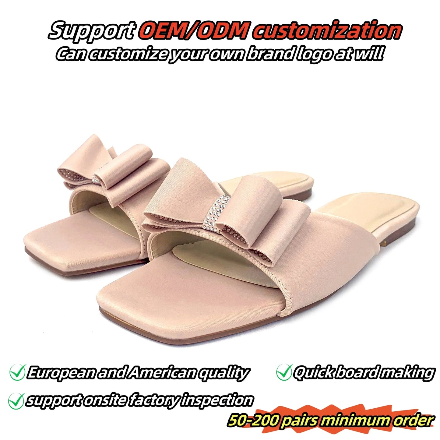 Custom golden silk shiny bow designer shoes sandal for women and ladies flat slipper shoes luxury femmes fashion