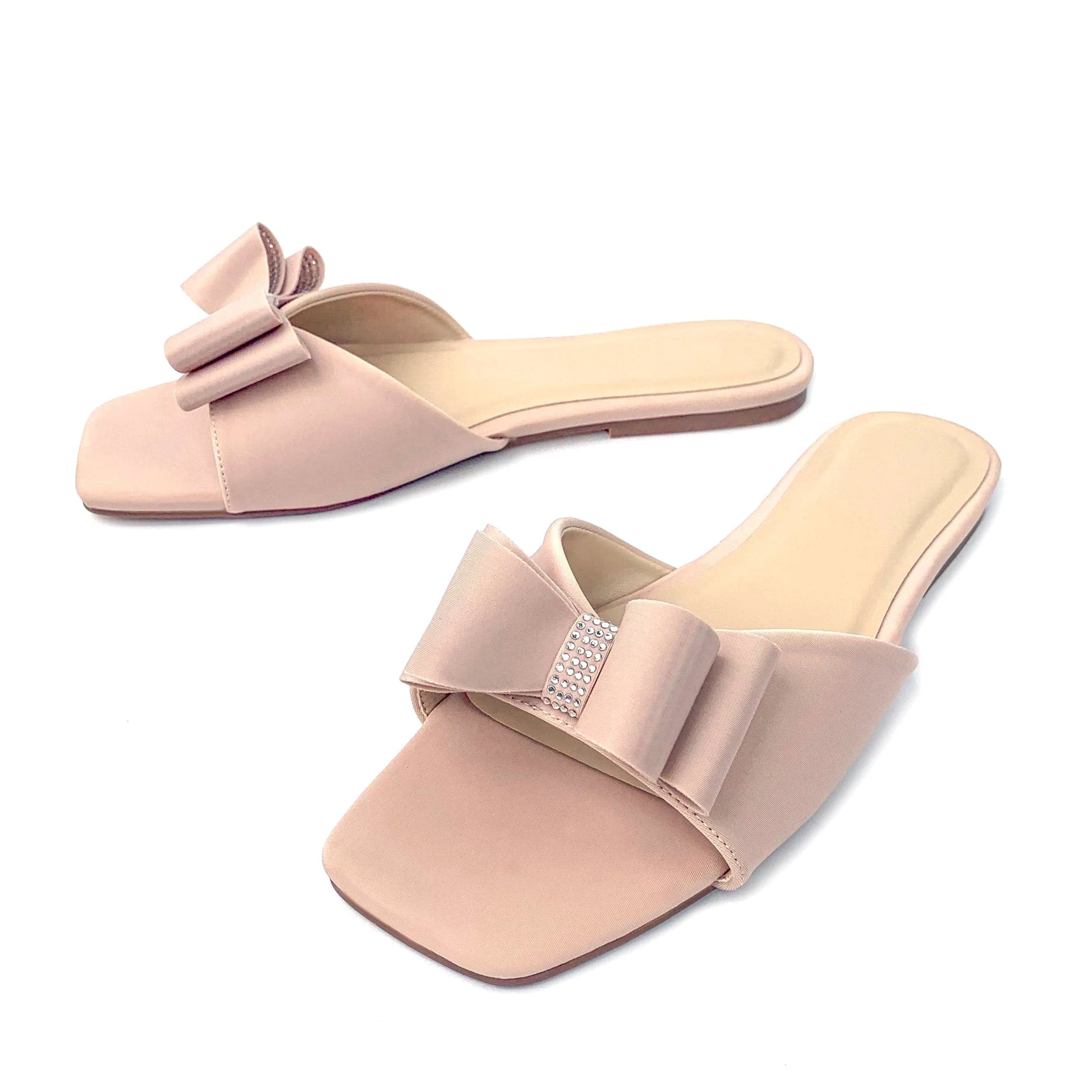 Custom golden silk shiny bow designer shoes sandal for women and ladies flat slipper shoes luxury femmes fashion