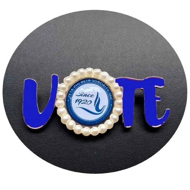Custom Greek Sorority Shield Brooch Zeta Phi Beta VOTE Pin Jewelry