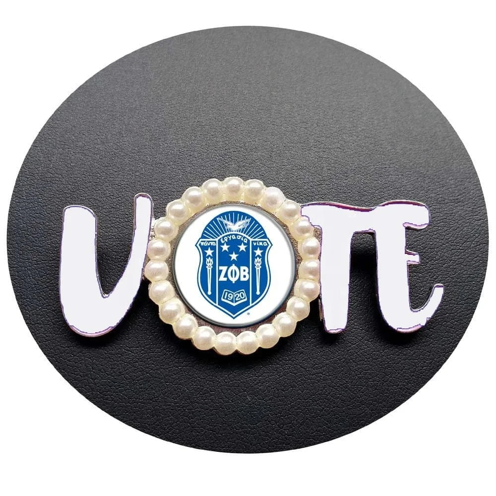 Custom Greek Sorority Shield Brooch Zeta Phi Beta VOTE Pin Jewelry