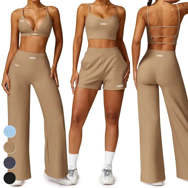 Custom High Elastic Breathable 4 Piece Sports Bra Tank Top Flare Leggings Yoga Workout Shorts Set Yoga Outfit Women Sets